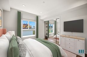 Los Angeles apartment for rent - Bedroom with Large-Size Windows, Mirrored Closet with Shelving, Vinyl Flooring, and Recessed Lighting