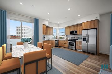 Los Angeles apartment for rent - a kitchen and living room with a table and chairs