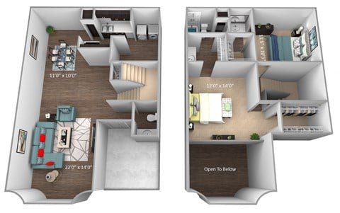 Floor plan for 2 beds, 1.5 baths, 1313 sqft