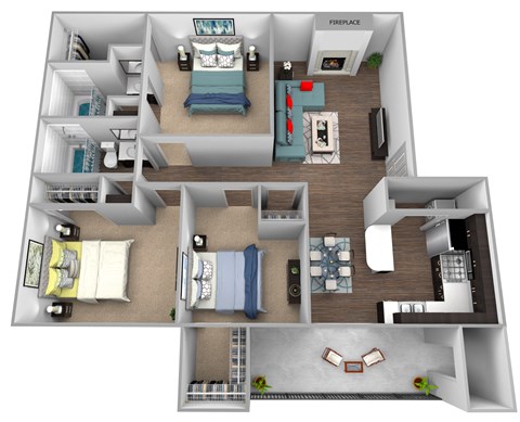 Floor plan for 3 beds, 2 baths, 1152 sqft