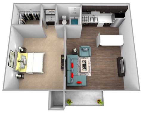Floor plan for 1 bed, 1 bath, 475 sqft