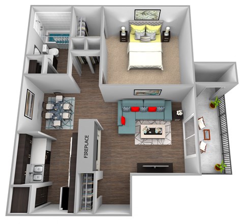 Floor plan for 1 bed, 1 bath, 663 sqft