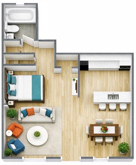 Floor plan for studio, 1 bath, 665 sqft