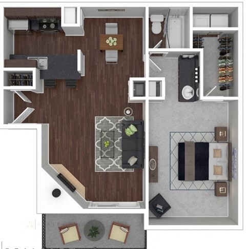 Floor plan for 1 bed, 1 bath, 700 sqft