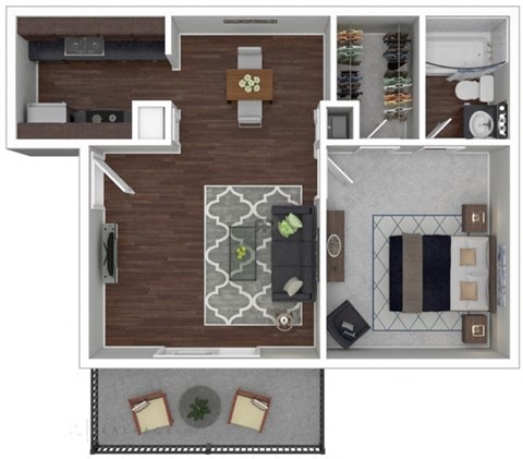 Floor plan for 1 bed, 1 bath, 600 sqft