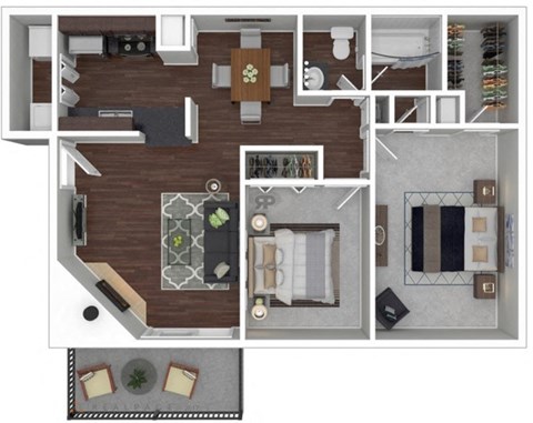 Floor plan for 2 beds, 1 bath, 860 sqft