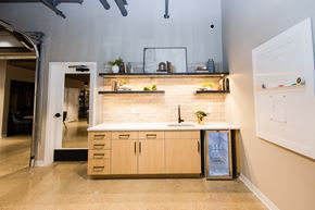 South Bend apartment for rent - a kitchen with wooden cabinets and a white counter top