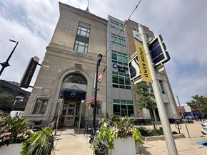South Bend condo for rent - a building with a traffic light in front of it