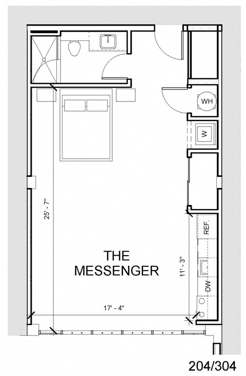 Floor plan for studio, 1 bath, 616 sqft