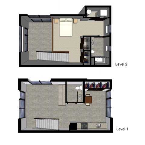 Floor plan for 1 bed, 1.5 baths, 880 sqft