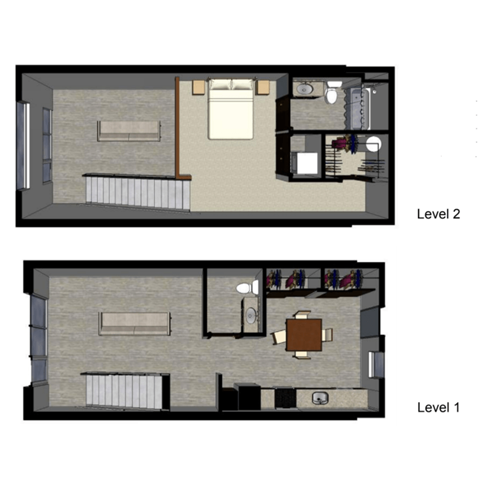 Floor plan for 1 bed, 1.5 baths, 876 sqft
