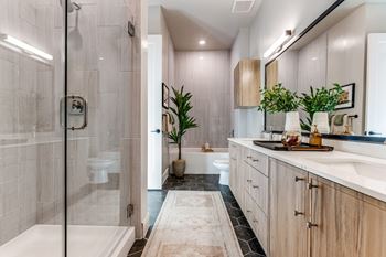 Shower with glass enclosure*