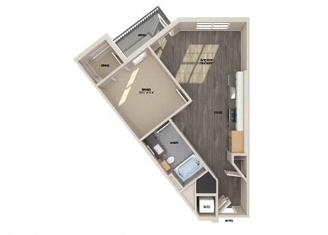 Floor plan for 1 bed, 1 bath, 660 sqft