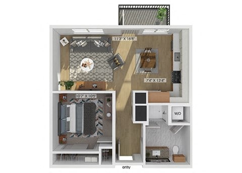 Floor plan for 1 bed, 1 bath, 655 sqft