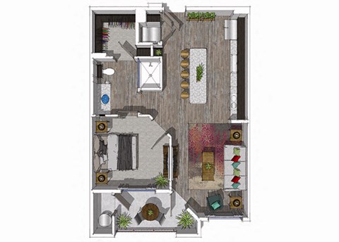 Floor plan for 1 bed, 1 bath, 655 sqft