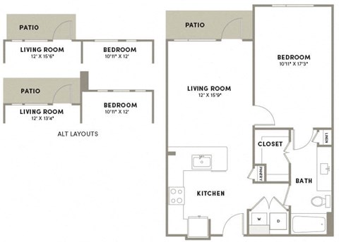Floor plan for 1 bed, 1 bath, 672 sqft