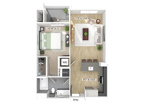 Floor plan for 1 bed, 1 bath, 811 sqft