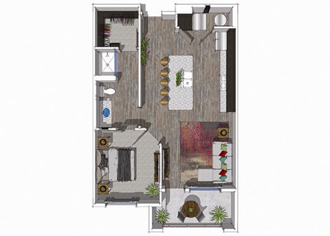 Floor plan for 1 bed, 1 bath, 701 sqft