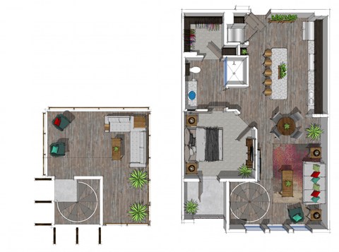 Floor plan for 1 bed, 1 bath, 742 sqft