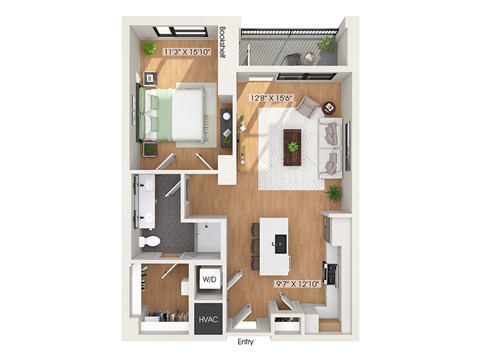 Floor plan for 1 bed, 1 bath, 814 sqft