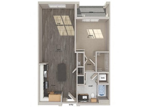 Floor plan for 1 bed, 1 bath, 758 sqft