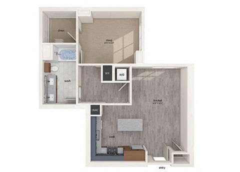 Floor plan for 1 bed, 1 bath, 804 sqft