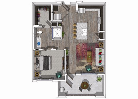 Floor plan for 1 bed, 1 bath, 750 sqft