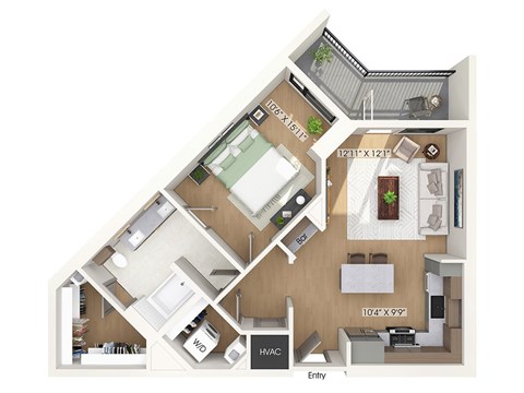 Floor plan for 1 bed, 1 bath, 819 sqft