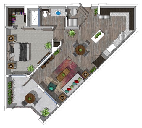 Floor plan for 1 bed, 1 bath, 821 sqft