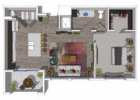 Floor plan for 1 bed, 1 bath, 766 sqft