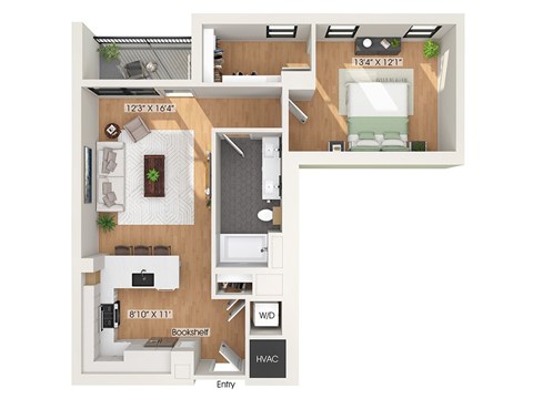Floor plan for 1 bed, 1 bath, 863 sqft