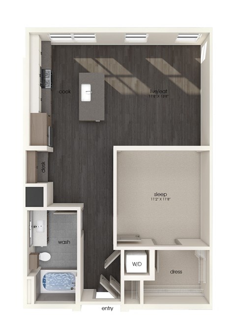 Floor plan for 1 bed, 1 bath, 784 sqft