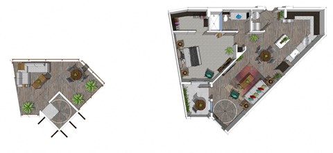 Floor plan for 1 bed, 1 bath, 882 sqft