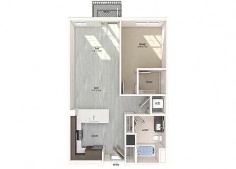 Floor plan for 1 bed, 1 bath, 780 sqft