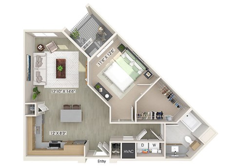 Floor plan for 1 bed, 1 bath, 806 sqft