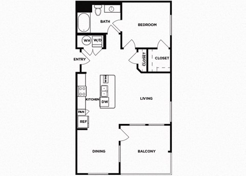 Floor plan for 1 bed, 1 bath, 814 sqft