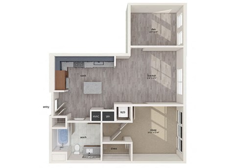 Floor plan for 1 bed, 1 bath, 840 sqft