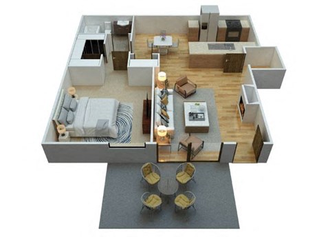 Floor plan for 1 bed, 1 bath, 674 sqft