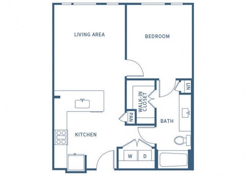 Floor plan for 1 bed, 1 bath, 674 sqft