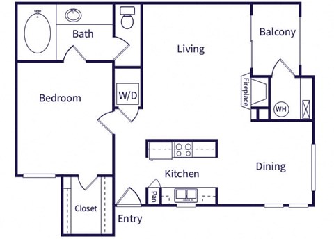 Floor plan for 1 bed, 1 bath, 700 sqft