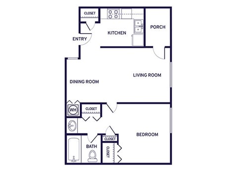 Floor plan for 1 bed, 1 bath, 690 sqft