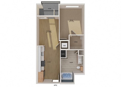 Floor plan for 1 bed, 1 bath, 600 sqft