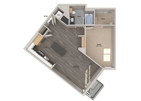 Floor plan for 1 bed, 1 bath, 779 sqft