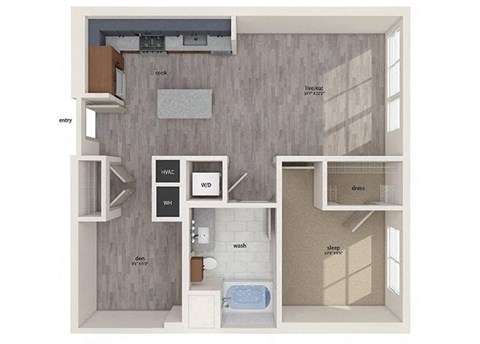 Floor plan for 1 bed, 1 bath, 868 sqft