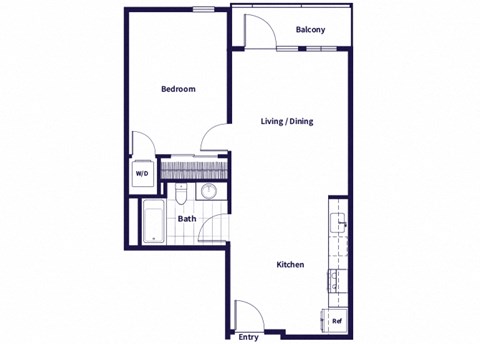 Floor plan for 1 bed, 1 bath, 692 sqft