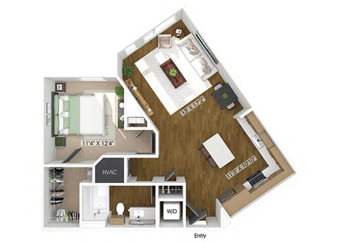 Floor plan for 1 bed, 1 bath, 810 sqft