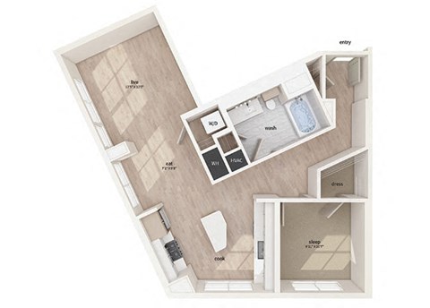 Floor plan for 1 bed, 1 bath, 846 sqft