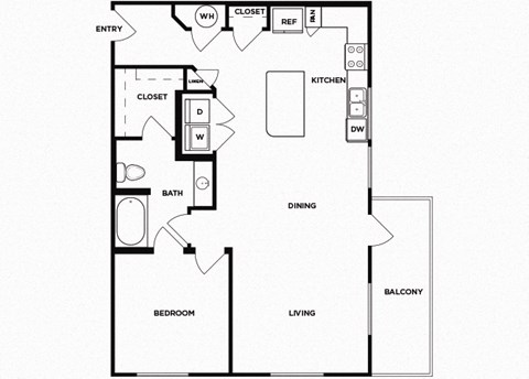 Floor plan for 1 bed, 1 bath, 862 sqft