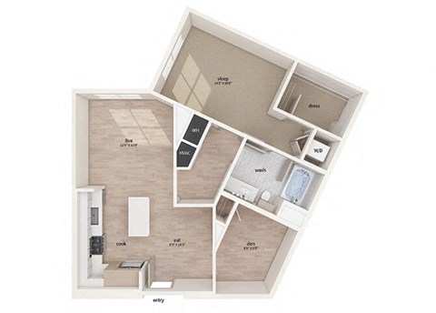 Floor plan for 1 bed, 1 bath, 922 sqft