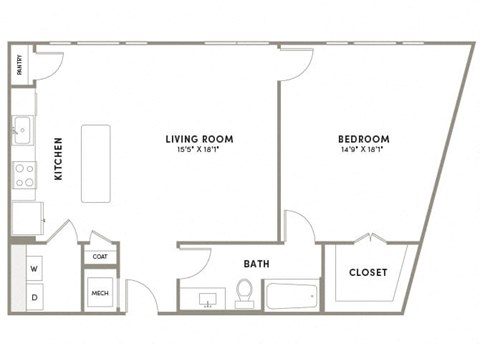 Floor plan for 1 bed, 1 bath, 1012 sqft